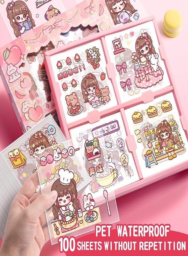 Samvardhan World Theme Kawaii Self Adhesive Floor Stickers -100 Sheets PVC Cute Washi Sticker for Project, Japanese Style Girls Sticker Set, Scrapbooking, DIY Arts Crafts (Nini's Pink) - Image 3